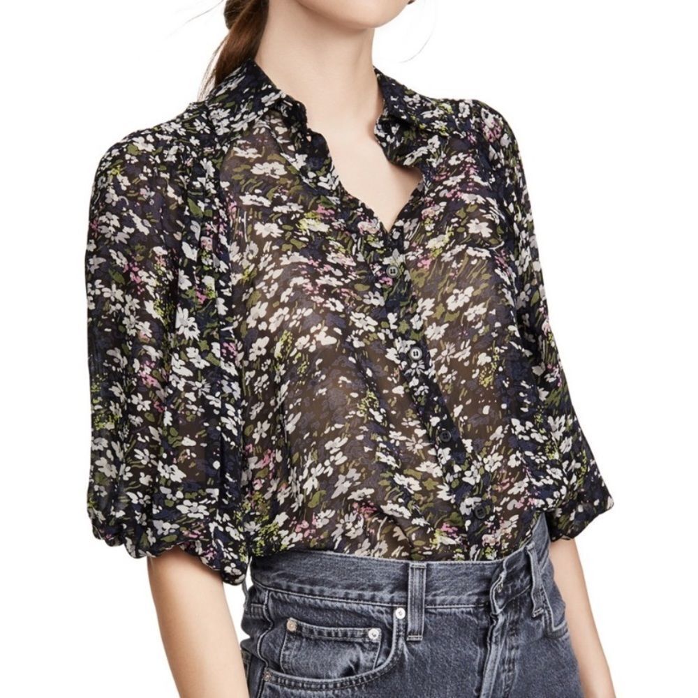 Ganni 100% viscose puffy sleeve blouse, size 38(S)